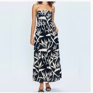Pistola Black and Cream Floral Maxi Dress with Spaghetti Straps